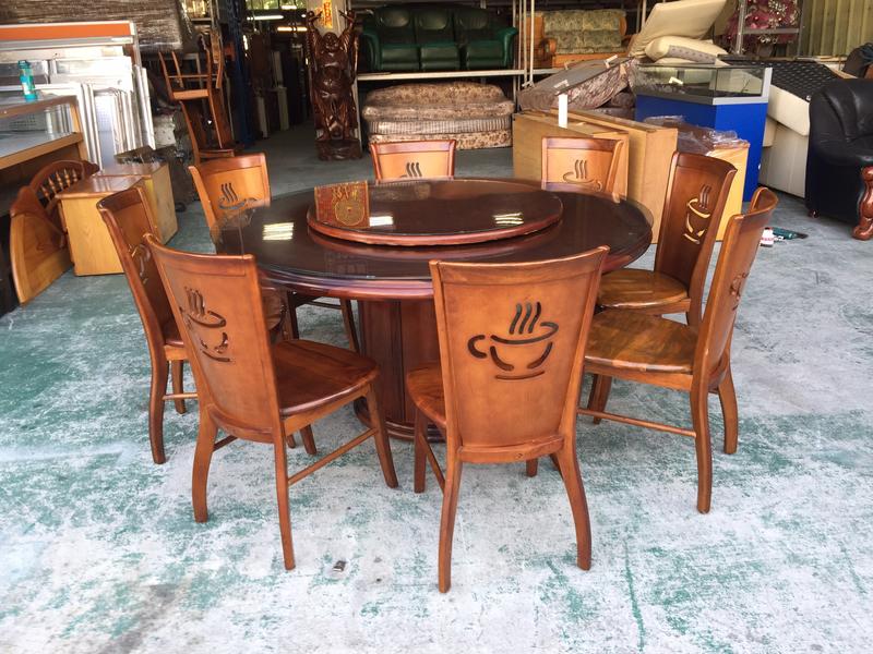 收購二手家具-5尺 圓餐桌+8張餐椅組
