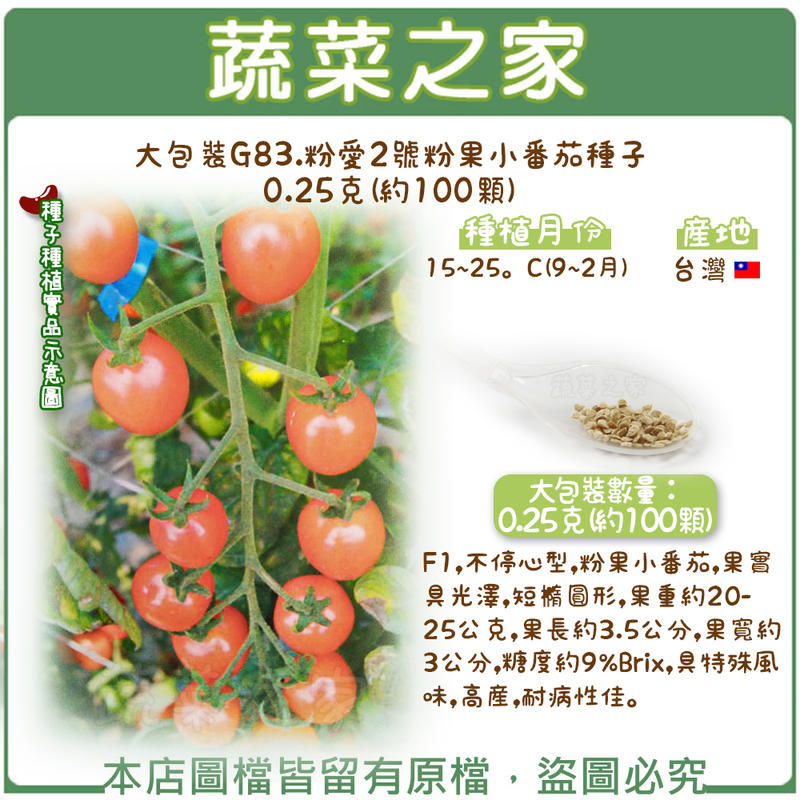 【蔬菜之家滿額免運00G83】大包裝.粉愛2號粉果小番茄種子0.25克(約100顆)(F1,不停心型.蔬菜種子)