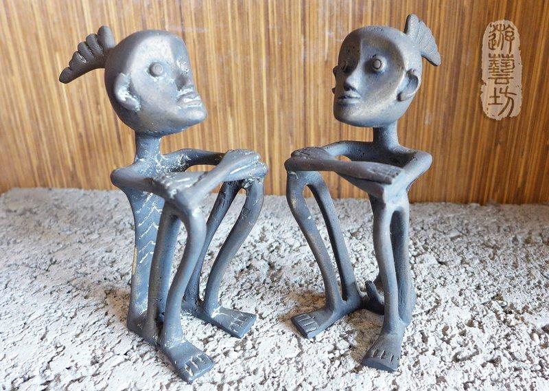 非洲土著情人坐姿銅製雙人組  銅雕 藝術品 收藏品