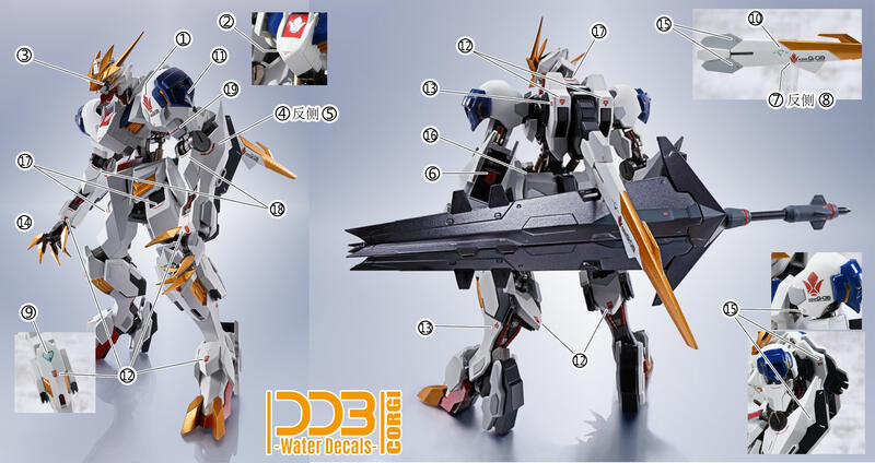【鋼普拉】雪焰水貼 高精度螢光水貼 HG 1/144 #033 BARBATOS LUPUS 天狼王型獵魔鋼彈