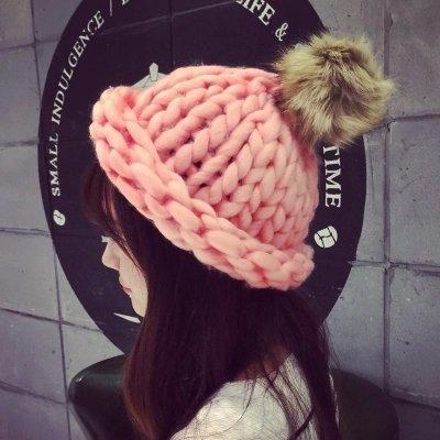 【花漾女孩】2015新款韓國秋冬天可愛毛球手工超粗毛線保暖帽子針織帽韓版<預購/追加>