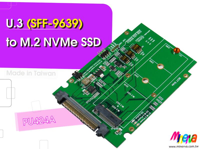 U.3(SFF-9639) to M.2 NVMe SSD (SMBUS Repeater&64K EEPROM)轉接卡