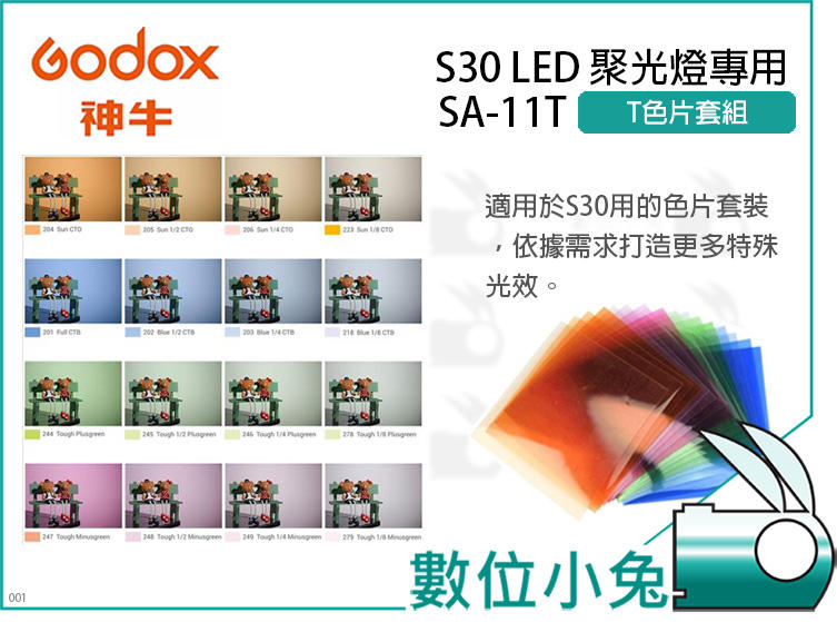 數位小兔【GODOX SA-11T T色片套組 S30 LED聚光燈專用 T色片套組】色溫調整濾片組 特效光 公司貨