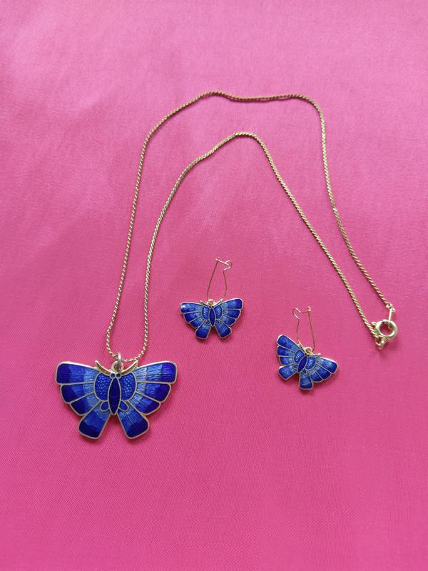 景泰藍蝴蝶造型項鍊+耳環