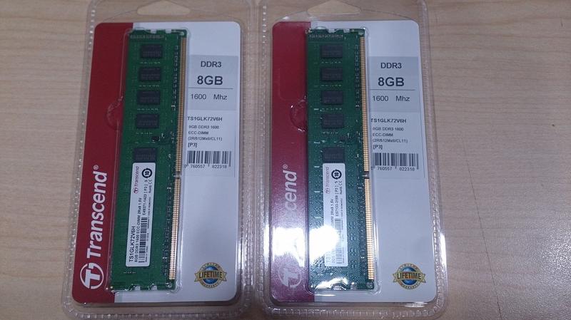 (全新)創見Transcend DDR3 1600 ECC-DIMM RAM 記憶體 8G 2條