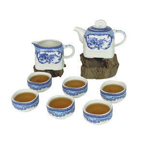 EZBUY-特價 蓋碗青花瓷功夫茶具套裝茶杯品茗杯陶瓷器整套茶壺