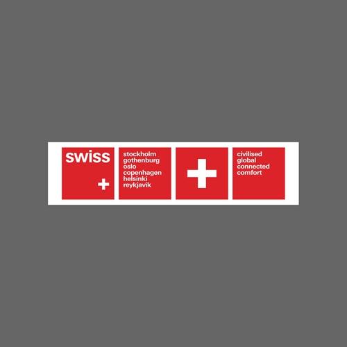 瑞士航空 歐洲都市 橫幅 防水貼紙 筆電 行李箱 安全帽貼 尺寸120x30mm