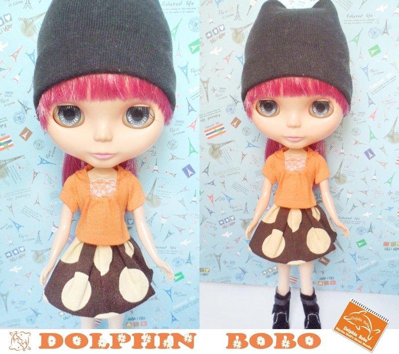 Dolphin Bobo娃衣工作室~橘色造型T恤+可愛短裙(可單買)