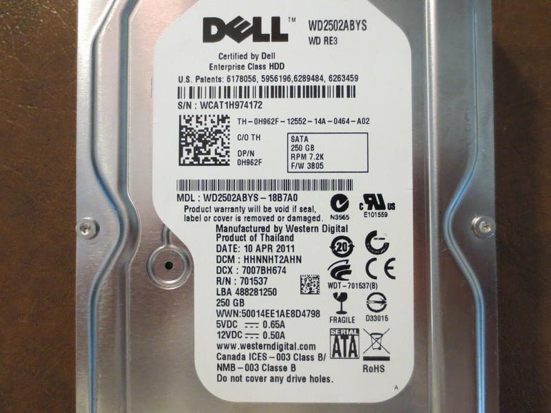 Western Digital Dell WD RE3 WD2502ABYS 250GB 3.5" SATA II