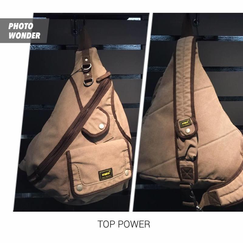 【TOP POWER 個性背包】網路專櫃 休閒風咖啡/灰黑色帆布斜背袋