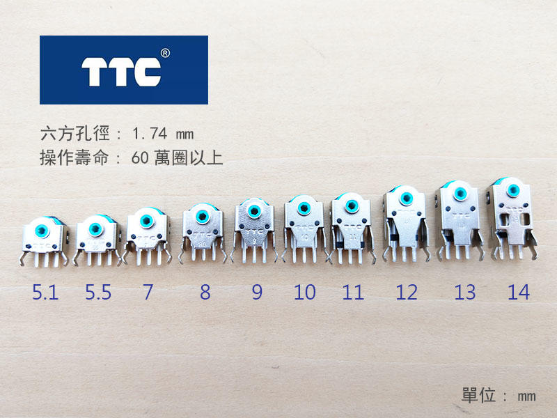 TTC 滑鼠 滾輪 編碼器 新版 綠芯 5.1、5.5、7、8、9、10、11、12、13、14mm 高度 滾輪編碼器