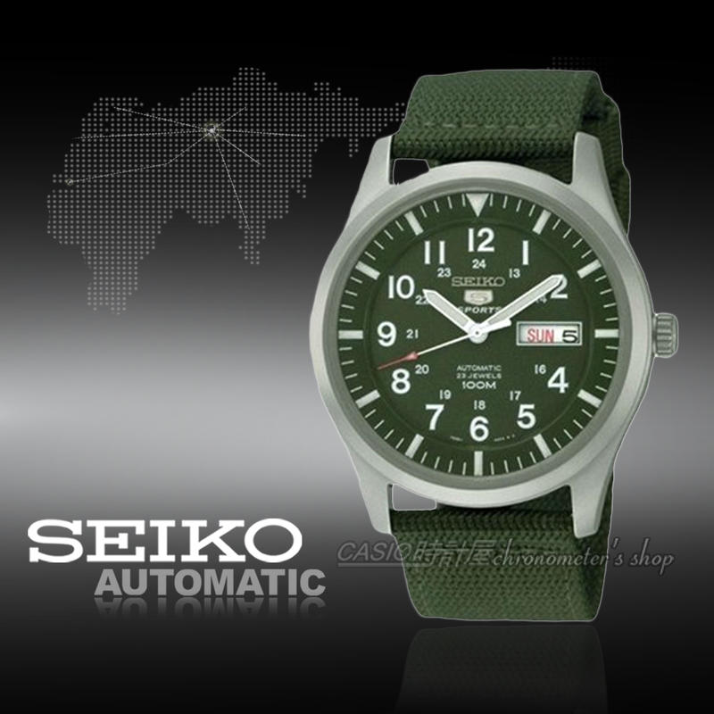 SEIKO 精工 手錶專賣店 時計屋 SNZG09K  運動機械男錶 帆布錶帶 軍綠 防水100米 