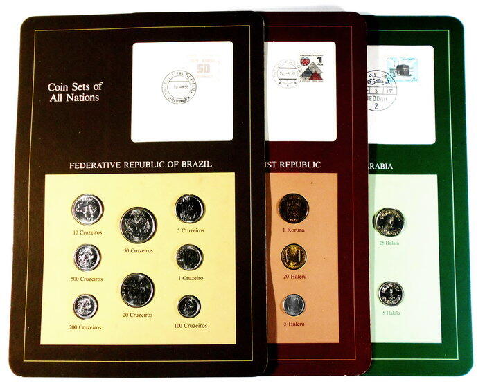 CB171 富蘭克林1980年代 ( 巴西+捷克+沙烏地 ) 裝幀套幣 共3冊 UNC