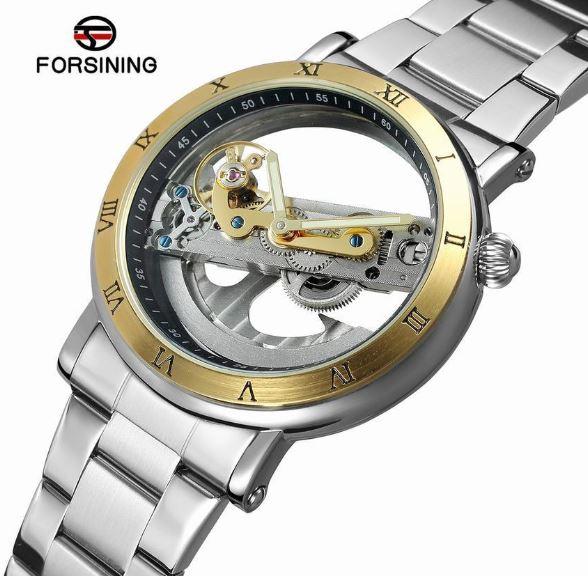 指定買家FORSINING 正品 新款 機械美學代表 雙面鏤空 羅馬數字 真皮錶帶全自動機械男士手錶【S & C】柒時尚