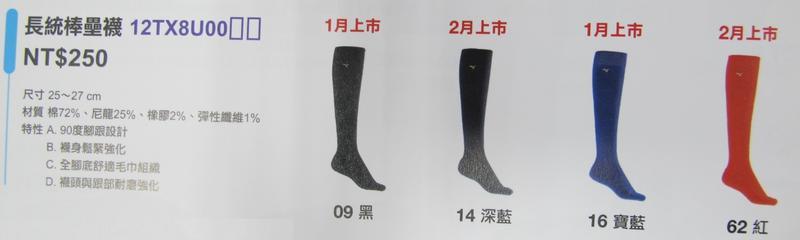 Mizuno 美津濃 棒壘長襪 (12TX8U00-剩紅色)-1雙$190，3雙以上有優惠