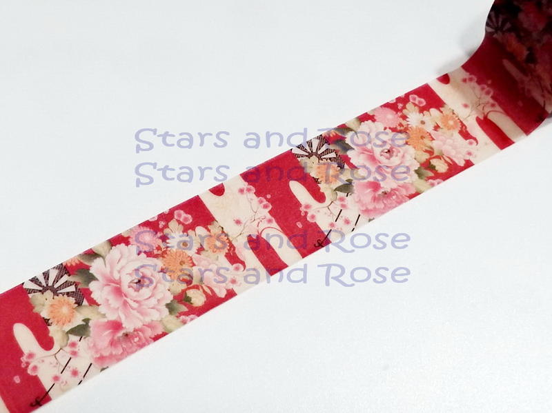 Stars&Rose ♥ (分裝50cm) 日本 撫松庵 和服專賣店 限定 友禪 和柄 和紙膠帶 朝霞牡丹