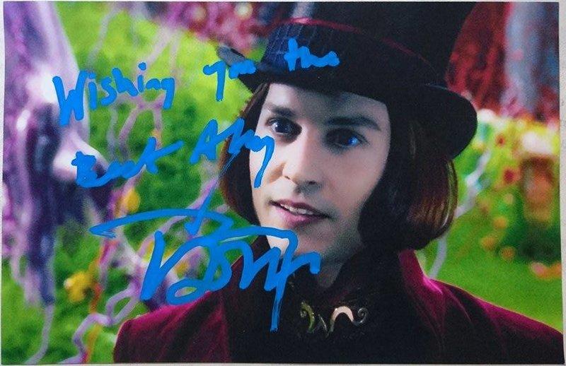 強尼戴普 Johnny Depp 親筆簽名 autograph 巧克力冒險工廠 威利 旺卡 好萊塢