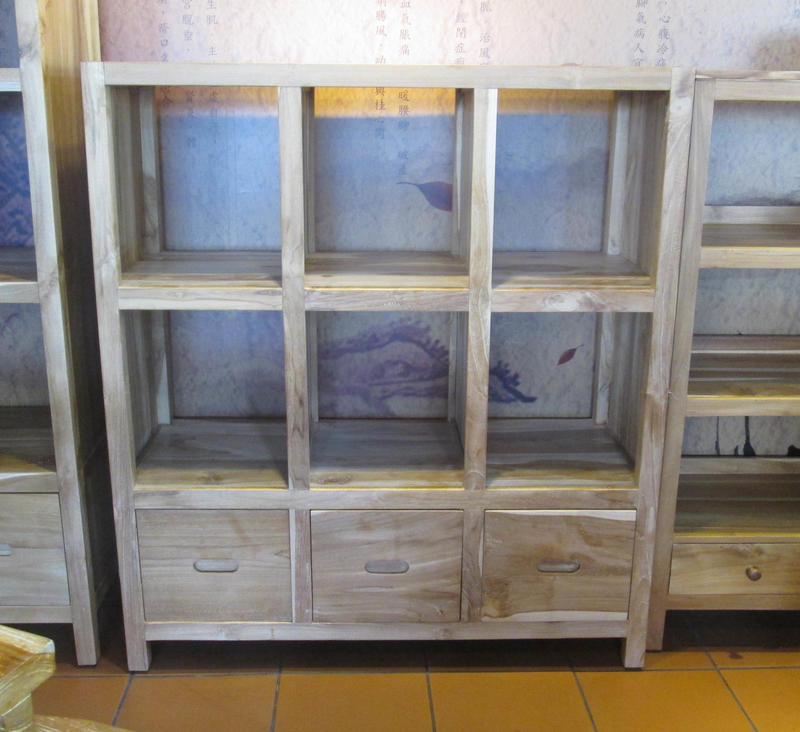 【肯萊柚木傢俱館】100%老柚木無上漆全實木 手工製作 雙面櫃 書櫃 展示櫃 限量商品