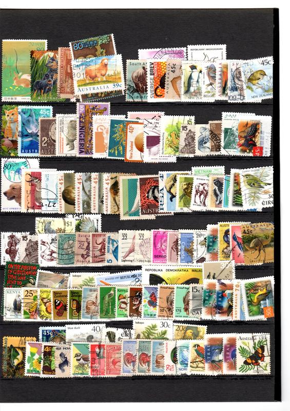 二手世界各國動物郵票110張，無重複，如圖