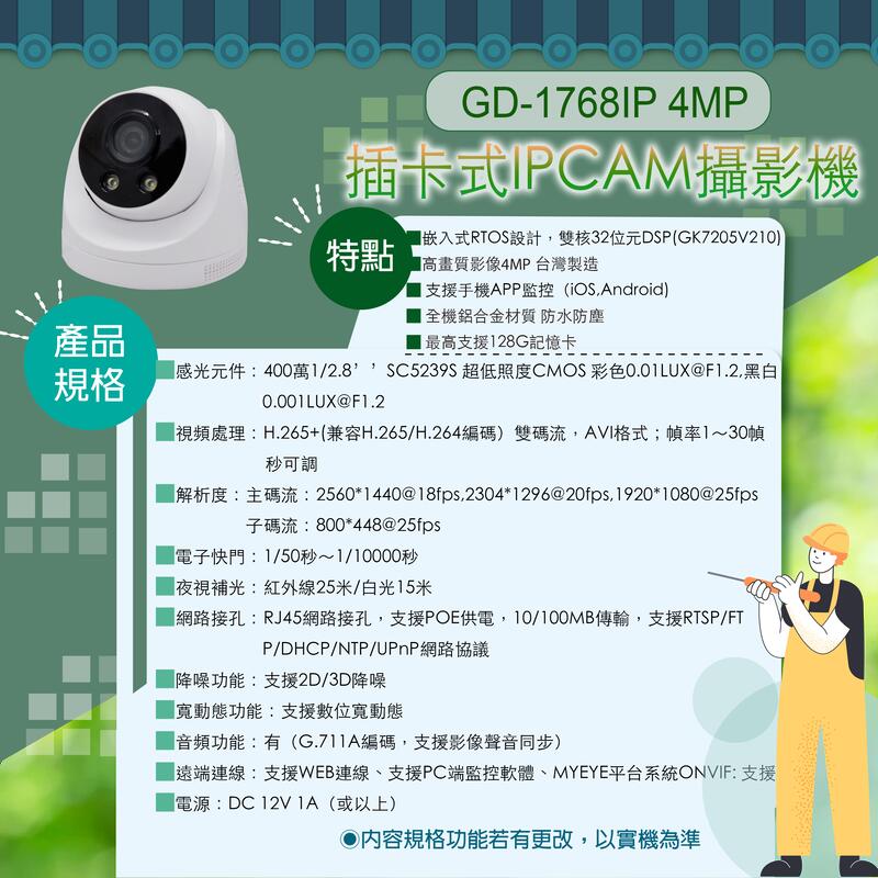 鉅龍監控 4MP 插卡式攝影機 室內半球 POE IPCAM 網路攝影機 雙光源 紅外線 白燈 記憶卡 收音 對講