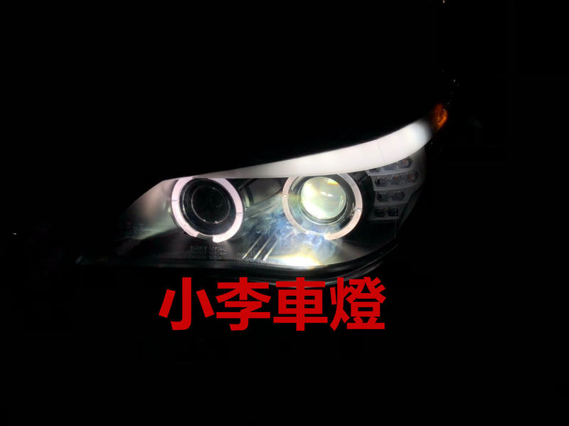 ~小李車燈~全新 外銷精品件 BMW E60 03 04 05 06 類F10 3D導光光圈+LED方向燈雙魚眼黑底大燈