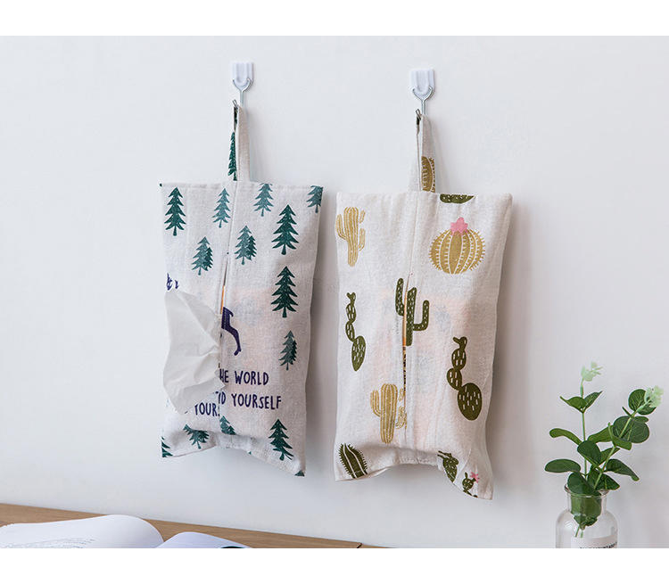 美觀又實用 掛式棉麻質感日式簡約風面紙收納袋