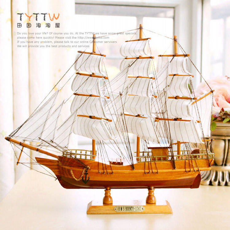 EZBUY-大航海之手工木質帆船工藝擺設 一帆風順帆船模型 裝飾品