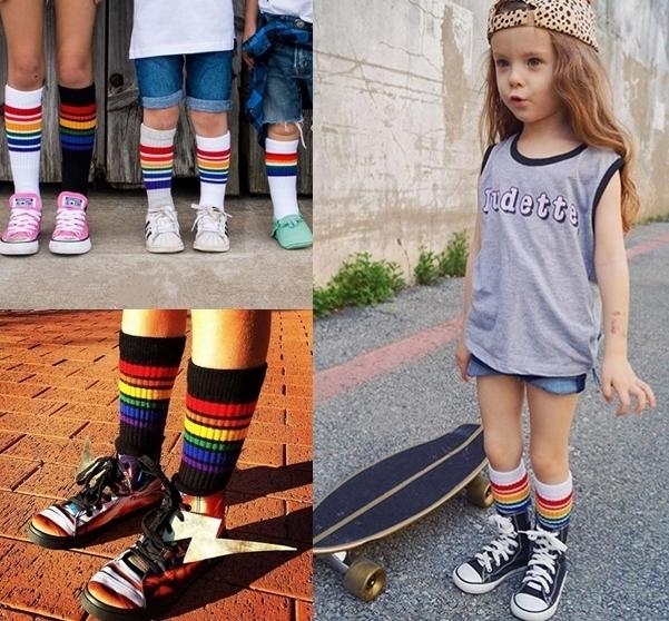兒童中筒襪 美式彩虹條紋襪學生襪 女童男童運動風中高統襪子 女孩男孩寶寶嬰兒襪PA122