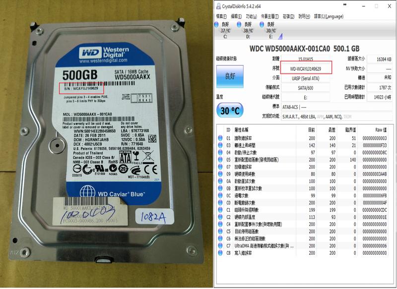 【浩展】2A1082-SATA 3.5" 硬碟 WD 500G HD WD5000AAKX