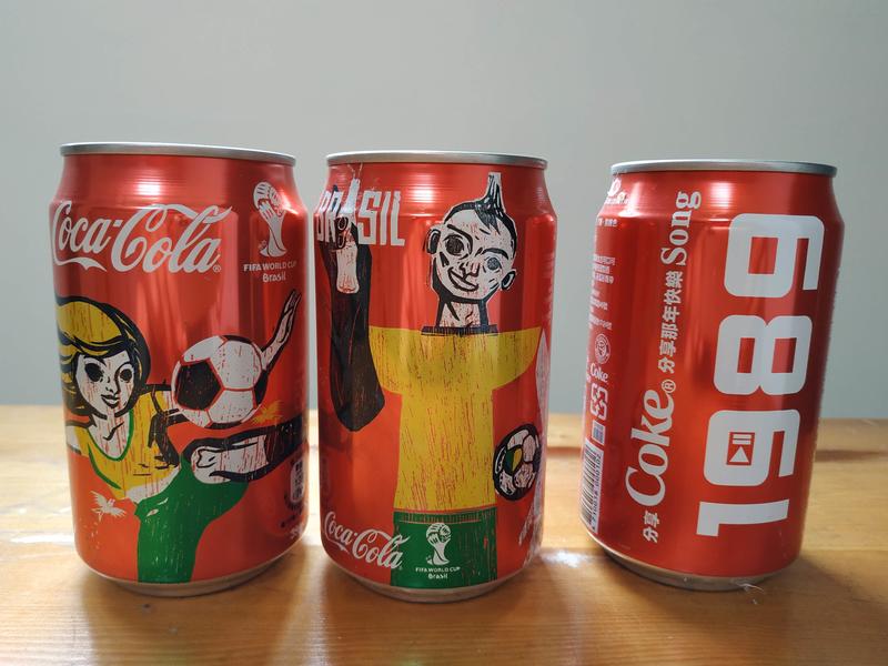 台灣可口可樂2014世界盃足球賽紀念組及家樂福紀念罐（單賣)