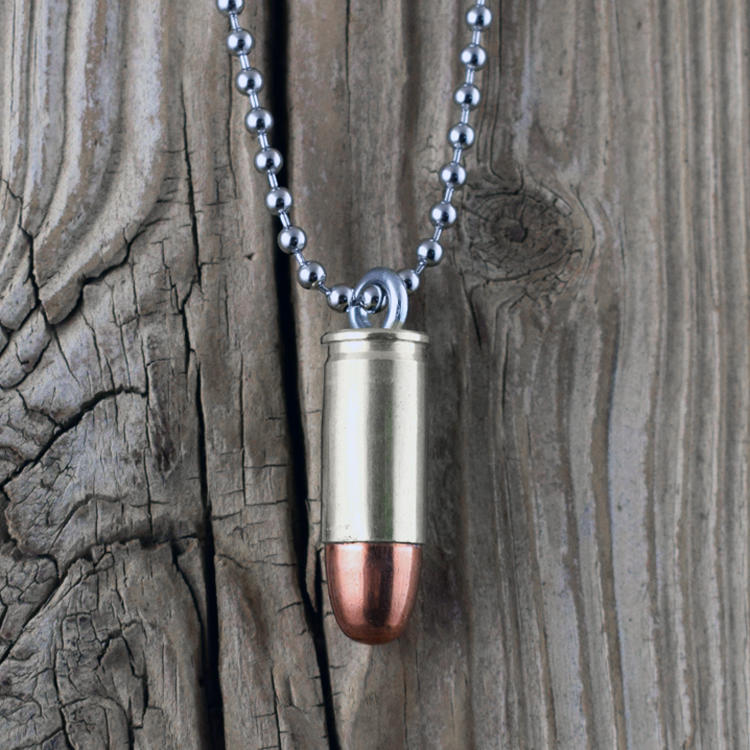 美國 Bullet - 9mm 真實手槍 / 衝鋒槍子彈項鍊（銀）男生項鍊 / 男性項鍊 / 女生項鍊 / 交換禮物