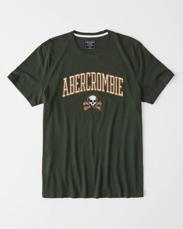 Maple麋鹿小舖 Abercrombie&Fitch ＊ AF 深綠色電繡字母骷髏短T ＊ ( 現貨M號 )