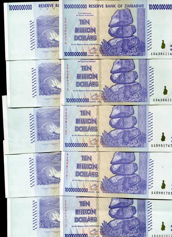 現貨 ZIMBABWE（辛巴威100億紙幣），P85 ，10-BILLION，2008，平均品相9新AU  x10張量販