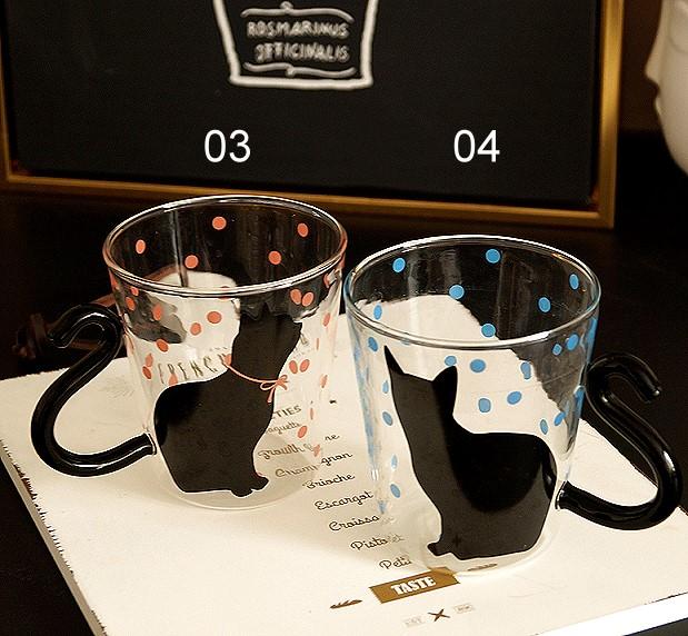 日式貓咪玻璃杯/情侶貓對杯/咖啡果汁杯