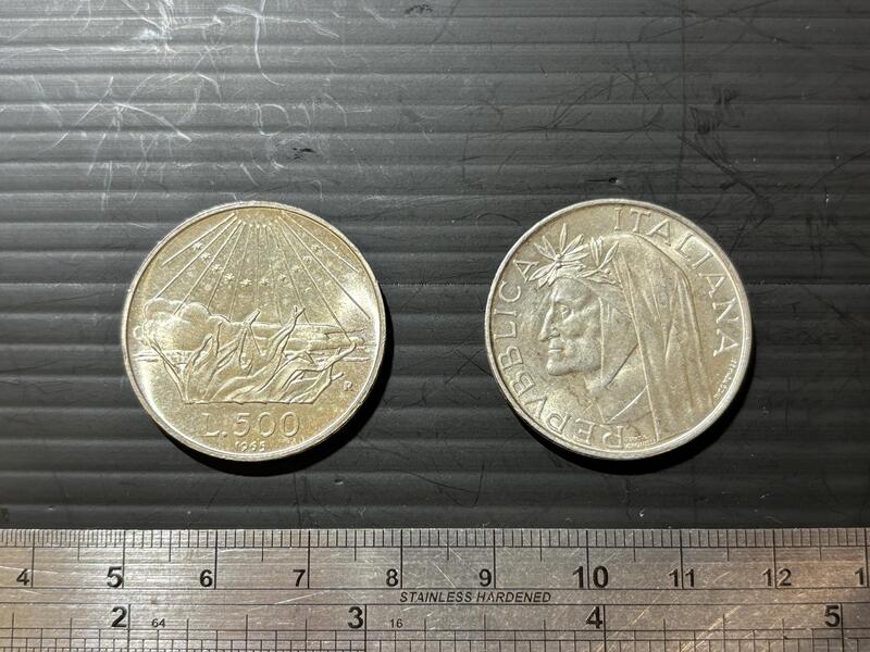 【超值硬幣】義大利 1965年 500LIRA 義大利里拉 銀幣一枚 詩人但丁700周年誕辰紀念幣 已絕版 98新