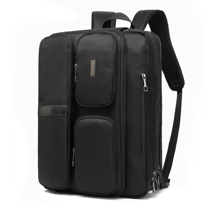 加賀皮件 商務 大容量 可插拉桿 手提/側背/後背 三用包 筆電後背包 公事包 17吋 黑色 CB5601