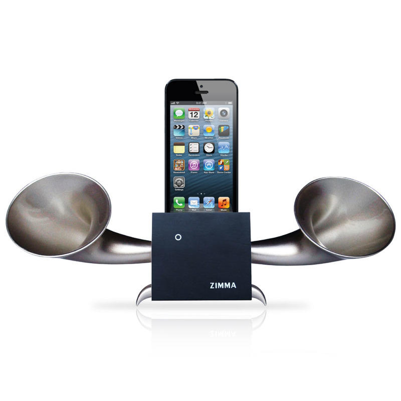 (福利品~功能皆正常)(iPhone SE 系列以下機種專用)雙聲道立體擴音器 ZIMMA 山毛櫸(經典黑版)+閃霧銀