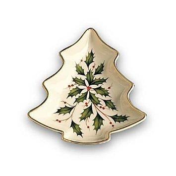 【 Lenox 全新進口 美國品牌瓷器 】 Lenox Holiday 描金邊 聖誕樹 造型 糖果盤