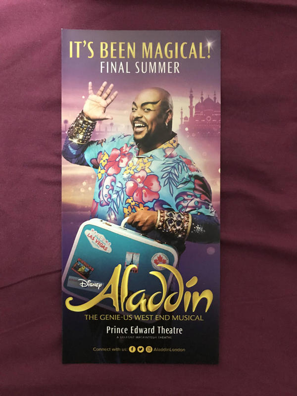 迪士尼音樂劇 阿拉丁 倫敦2019演出宣傳摺頁傳單 Aladdin