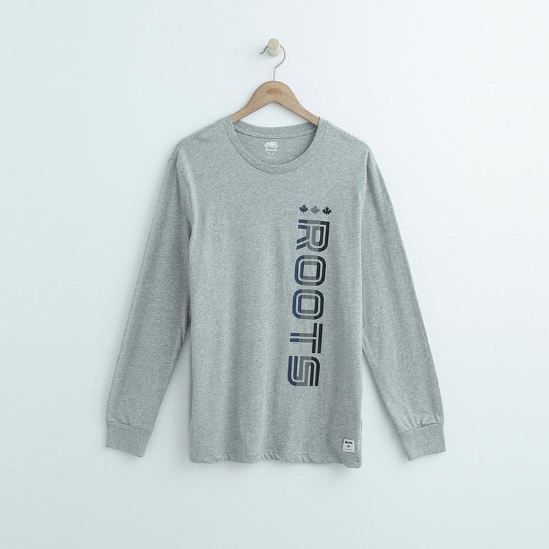 【Roots】全新左側字標長袖T恤(灰色)~XL