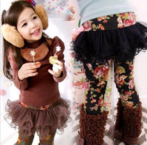 韓國花朵圖案三層紗裙保暖裙褲(100~120公分)$零碼優惠價320元