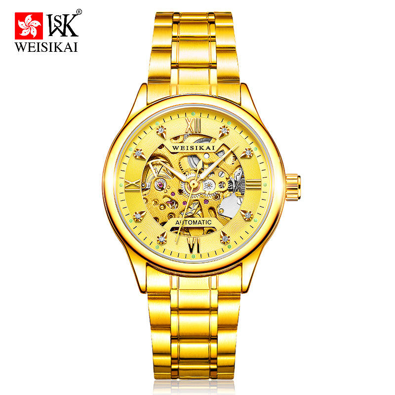 【KYH流行之星】瑞士正品WEISIKAI威斯凱奢華鑲鑽男士自動機械表 商務手錶146C