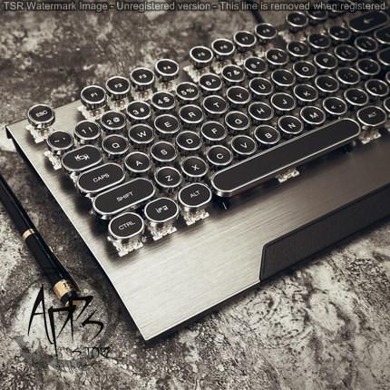 [APPS STORE]打字機 真機械鍵盤 青軸黑軸 金屬復古 圓鍵蒸汽龐克 臺式外接usb 鍵盤