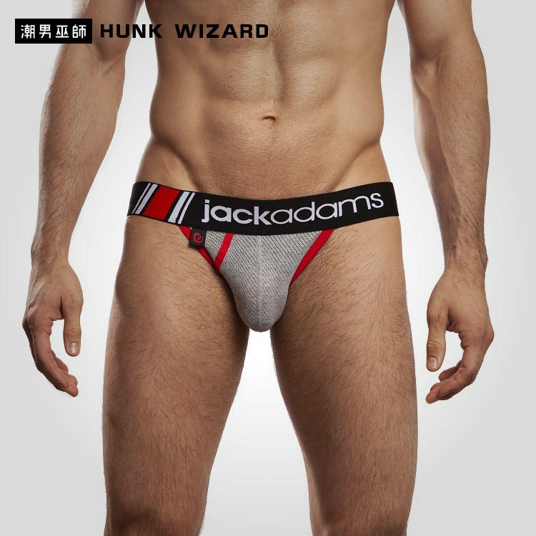 【潮男巫師】 Nano Jockstrap 網孔男性運動後空內褲 黑灰 | 囊袋吸濕排汗舒適感 Jack Adams