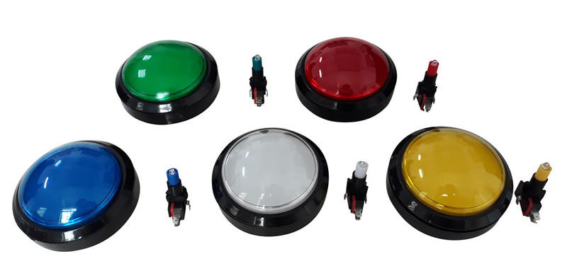 100mm 凸圓球型帶燈按鈕 附燈及微動 遊戲機按鈕