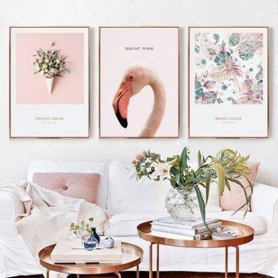 ART。DECO  北歐風格小清新粉色客廳裝飾畫花束掛畫玫瑰金壁畫(4款可選)