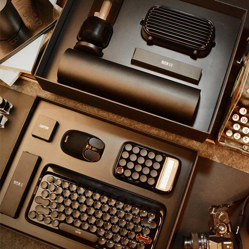 LOFREE洛斐 墨金黑色商務套裝 藍牙無線機械鍵盤 音箱 計算器 滑鼠