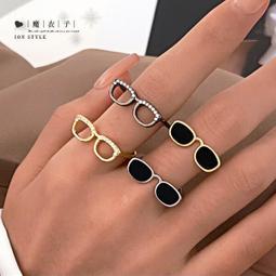 【Q38A80】魔衣子-流行獨特．迷你眼鏡造型可調節戒指