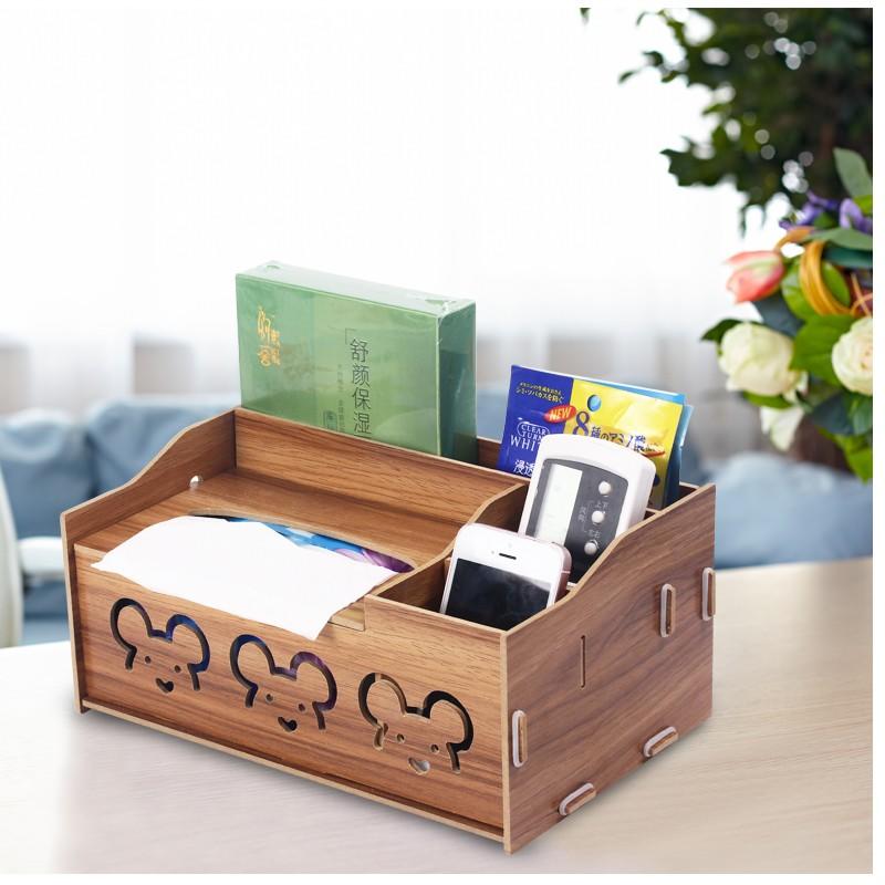 【香氛生活】創意DIY木質組裝 多功能桌上面紙遙控器收納盒 面紙盒 遙控器收納盒 桌上收納盒