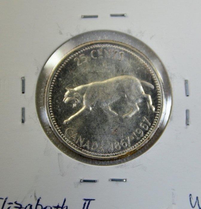 AE159 加拿大1867-1967年雲豹 伊莉莎白女皇頭25CENTS銀幣